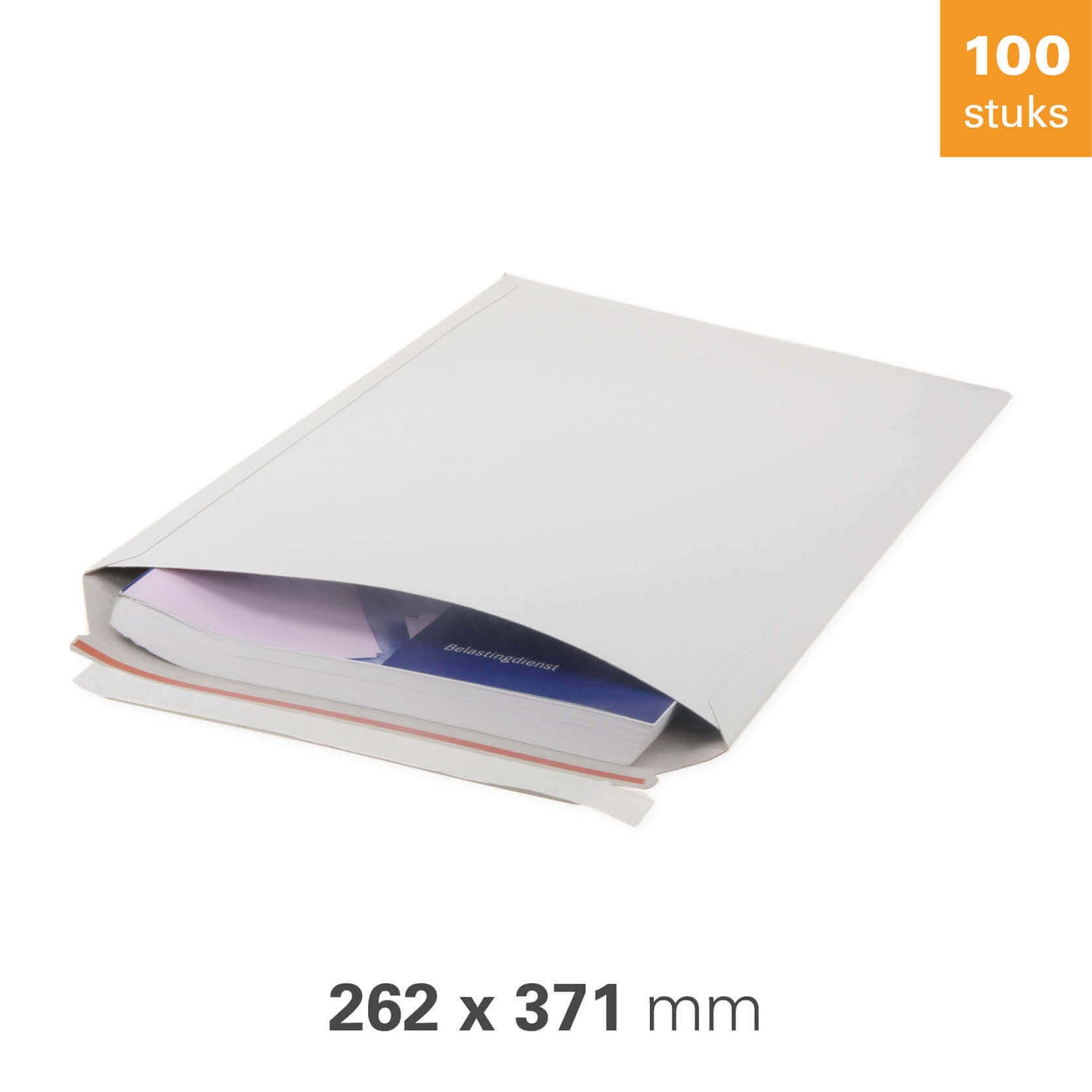 Kartonnen enveloppen wit, met plakstrip – 262 x 371 mm – 100 stuks