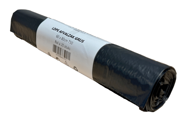 LDPE afvalzak 60x80cm, T50, 100% recycled grijs – 400st