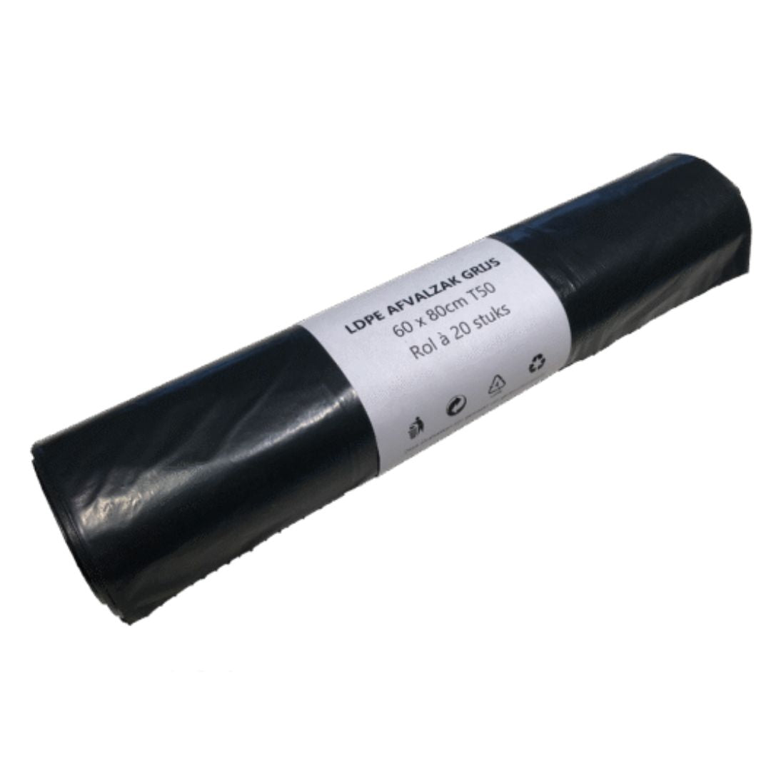 LDPE afvalzak 60x80cm, T50, 100% recycled grijs – 400st